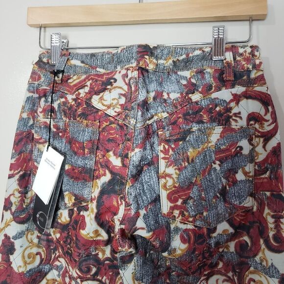 Just Cavalli Size 26 NWT Blue red Print Distressed High Waist Skinny Jeans - Picture 7 of 16